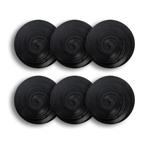 Lot de 6 assiettes à dessert noires en grès 21cm TORNADE