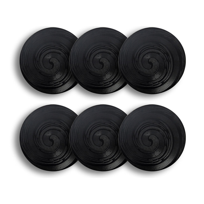 Lot de 6 assiettes à dessert noires en grès 21cm TORNADE