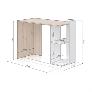 Mesa de escritorio con estantería baja lateral en blanco mate y roble nodi 100x50 cm Dess Blanco Artik (Blanco Mate) - Roble Nodi