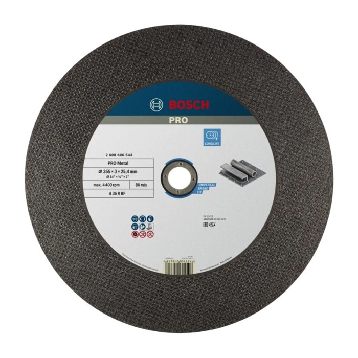 Disque EXPERT à tronçonner BOSCH à moyeu plat Spécial métaux 350X2.8X25.4 MM - 2608600543