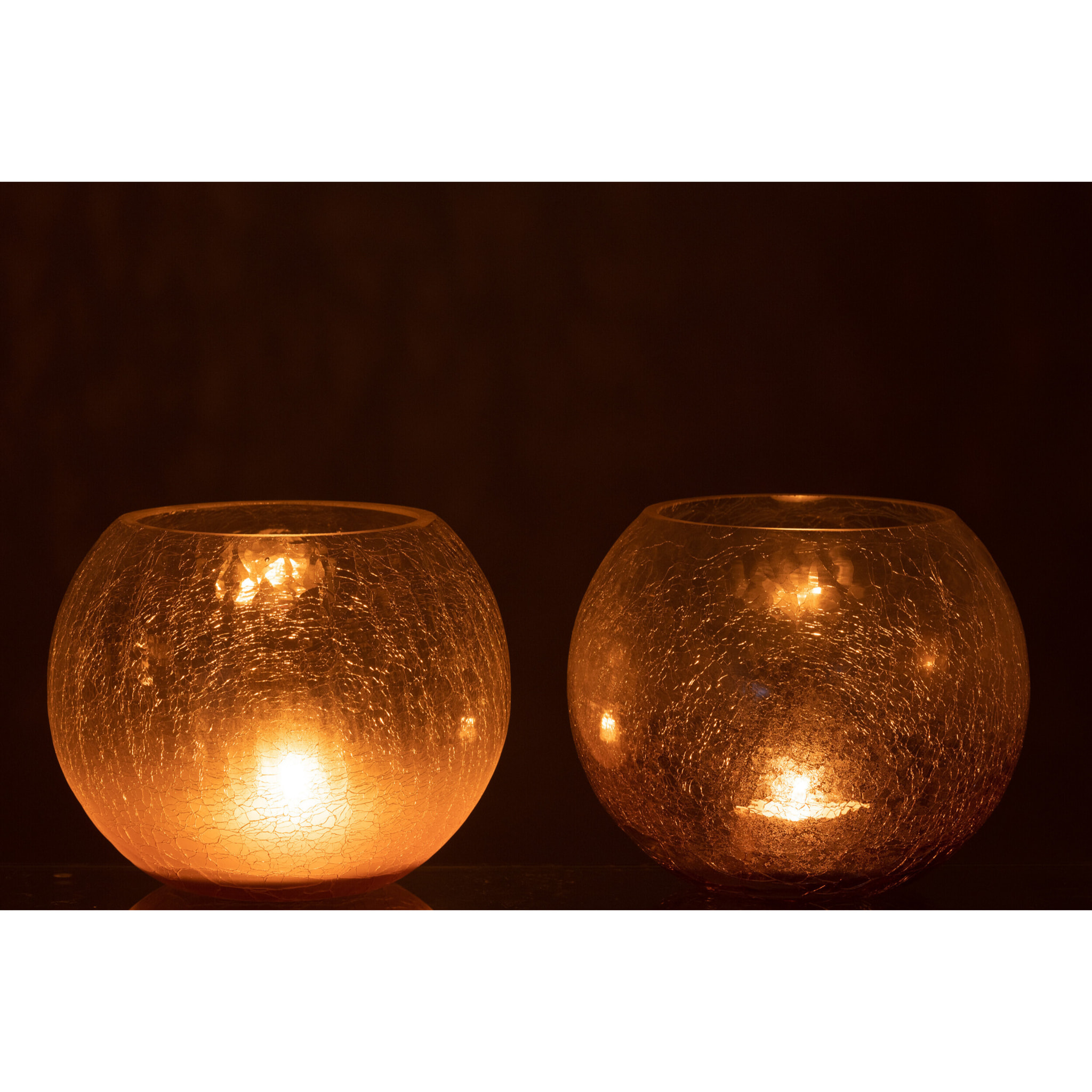 J-Line bougeoir Boule Craquele - verre - mauve - large - 2 pcs