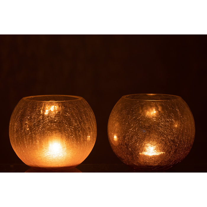 J-Line bougeoir Boule Craquele - verre - mauve - large - 2 pcs