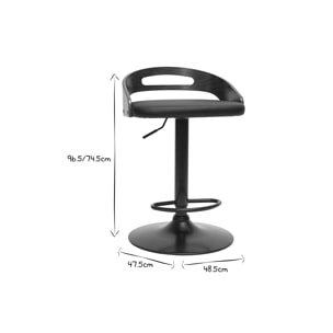 Tabouret de bar réglable design noir et bois noyer MANO