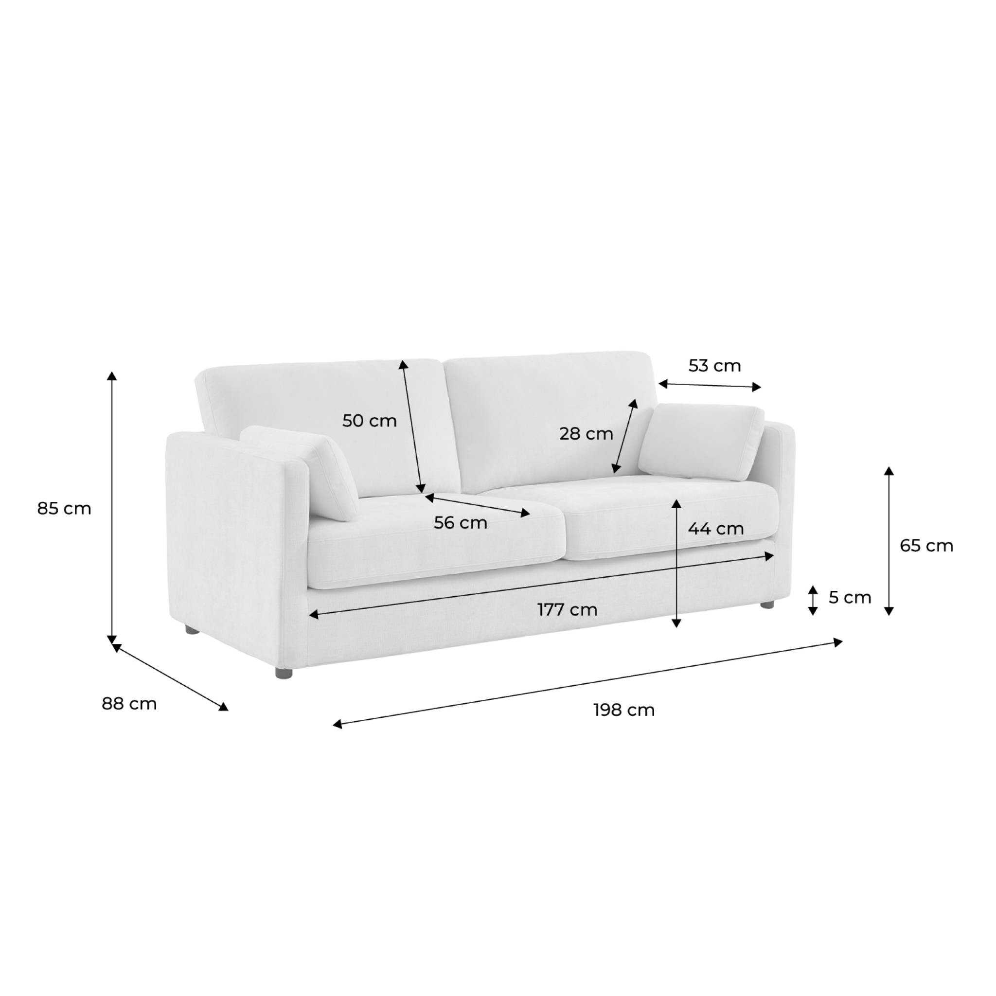 Canapé 2 places déhoussable tissu taupe L 198 x P 88 x H 85cm - Neo