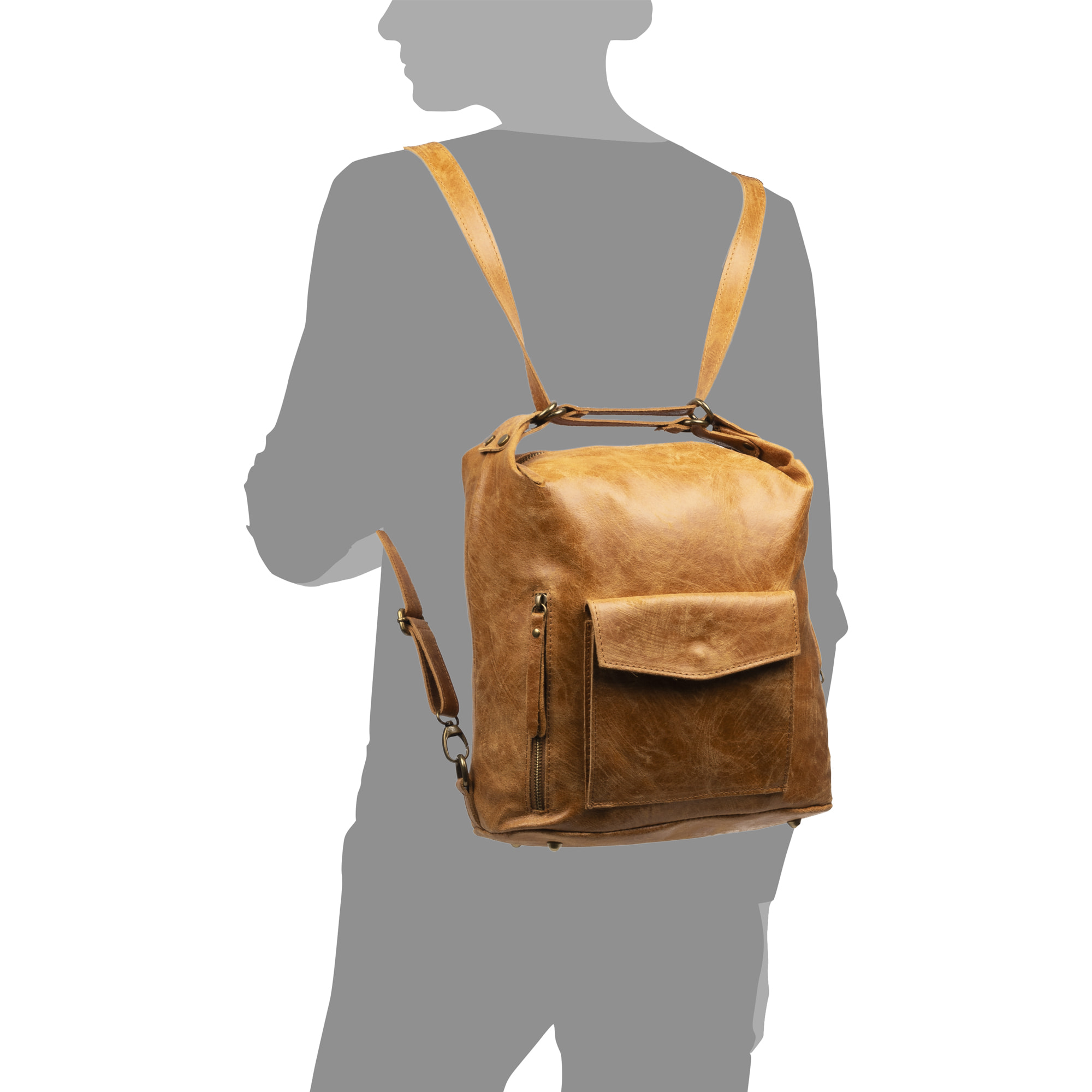 Irene Bolso mochila Mujer.Piel auténtica Gamuza Lavado a la Piedra