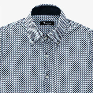 Camicia Uomo 2 Bottoni Button Down Slim Popeline Stampato Bianco/Bluette