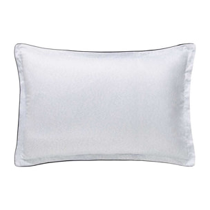 Taie d'oreiller imprimée en satin de coton bio, RIVAGES, Bleu de chine