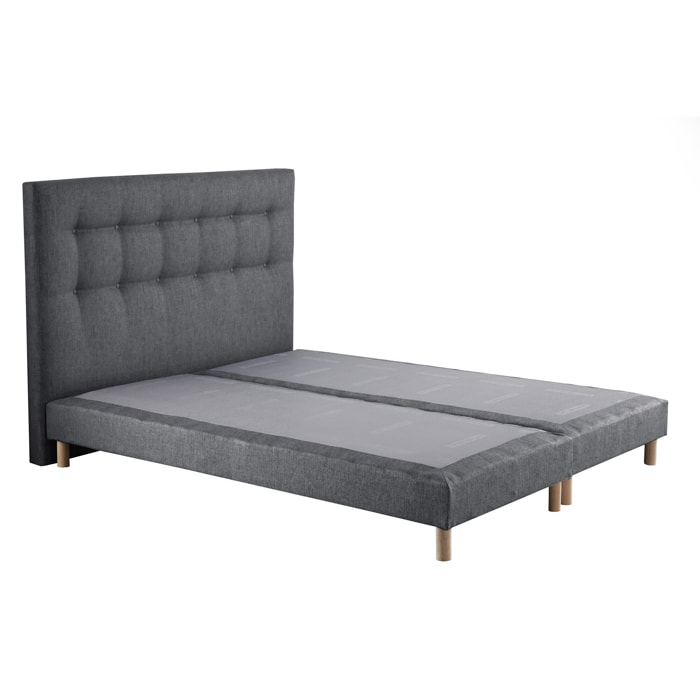 Sommier confort CRÉPUSCULE, durable avec tête de lit capitonnée gris souris