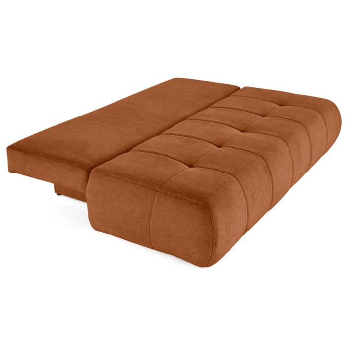 Bowie - canapé 3 places convertible coffre + coussin rond inclus en tissu texturé - Terracotta