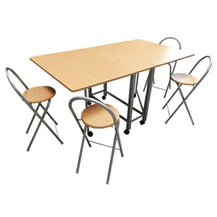 Well home - conjunto mesa y 4 taburetes 'libro' en madera