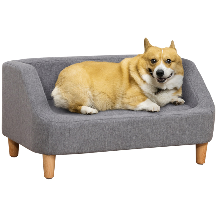 Canapé chien lit pour chien design scandinave déhoussable dim. 75L x 55l x 39H cm pieds bois tissu polyester gris