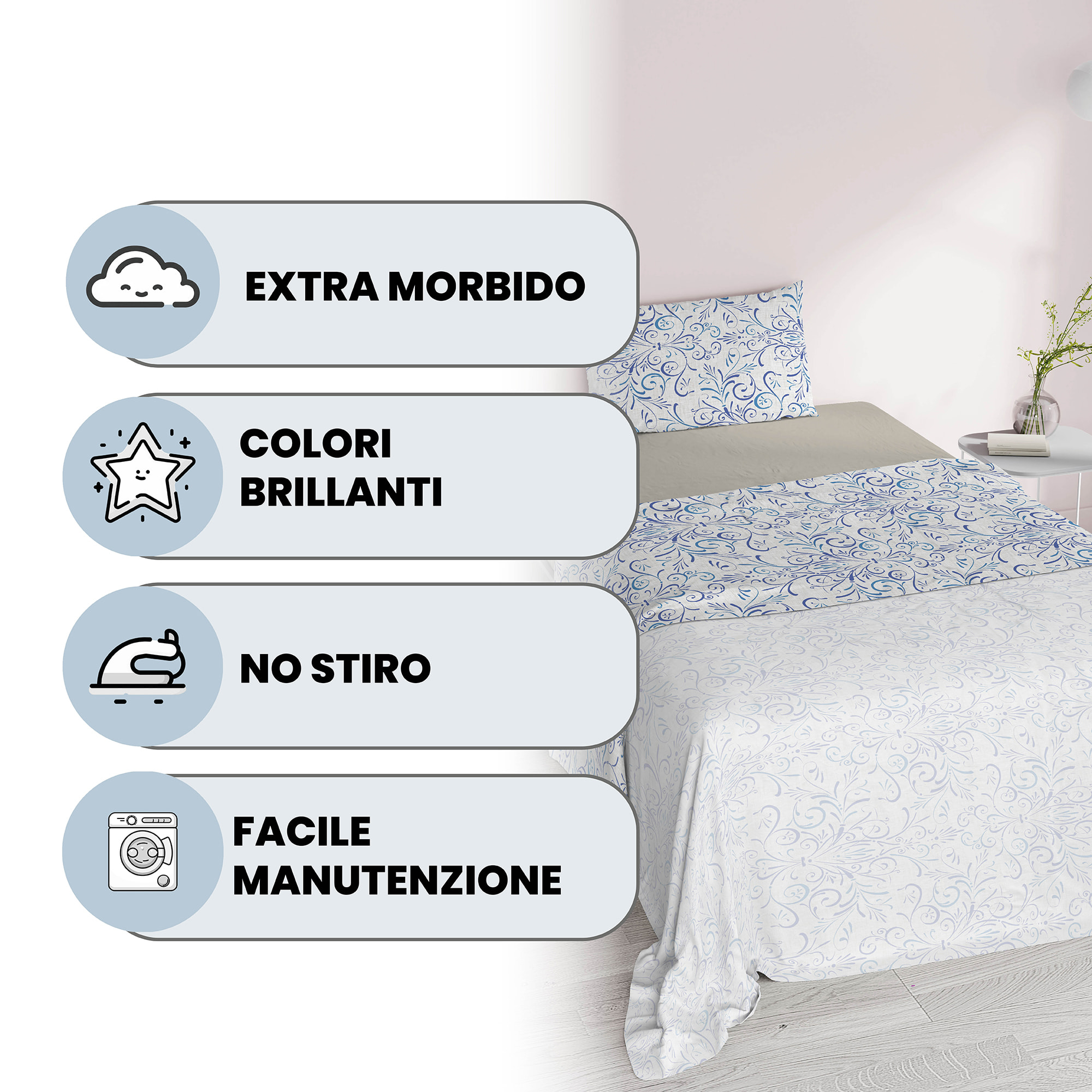 COMPLETO LETTO FANTASY, 100% Microfibra - ORNATOTEX