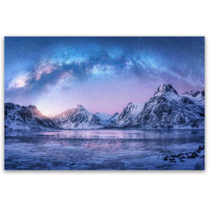 Tableau montagnes enneigées sous la voie lactée Toile imprimée