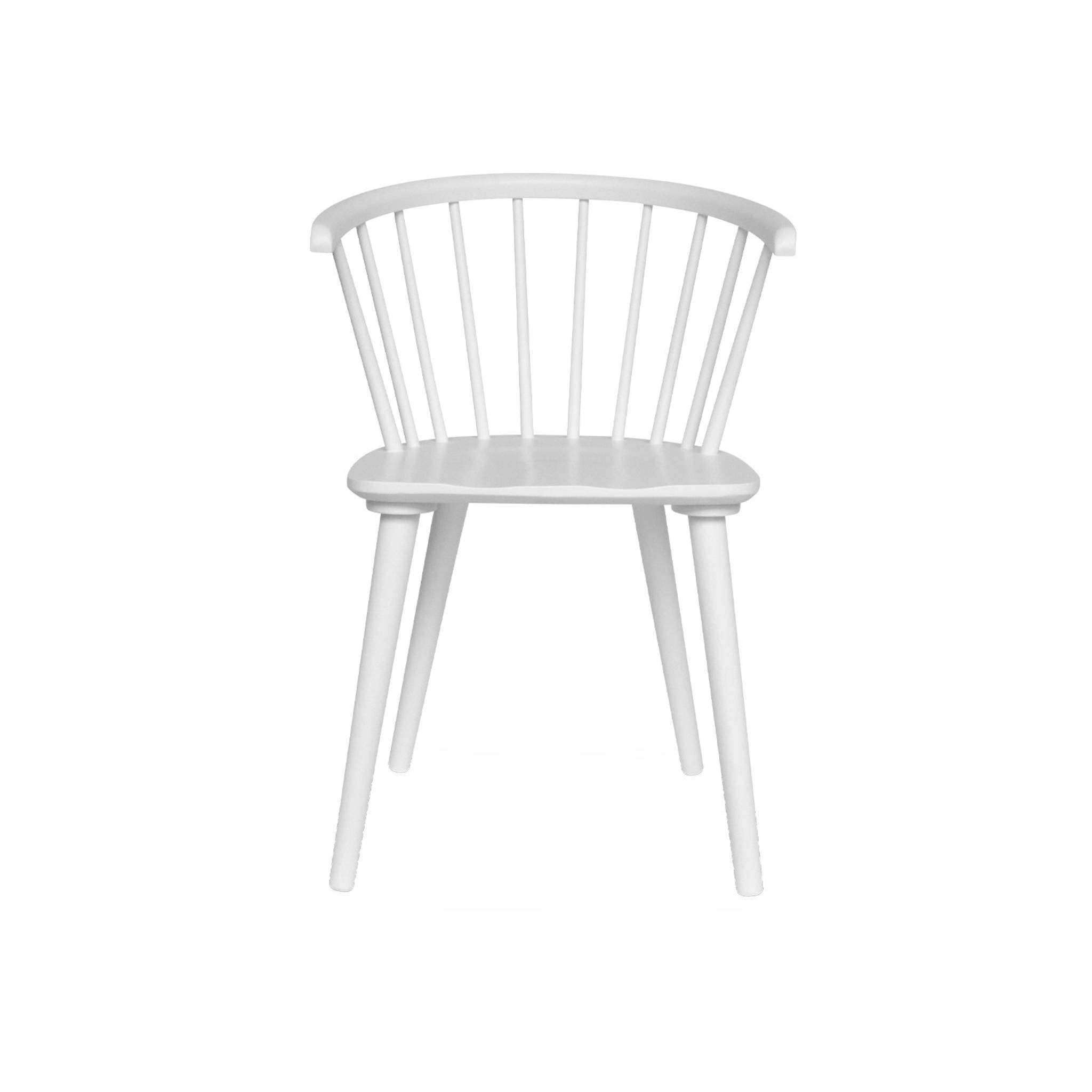 Lot de 4 chaises blanches à barreaux en bois et contreplaqué. Paula. L 51 x P 53 x H 75cm