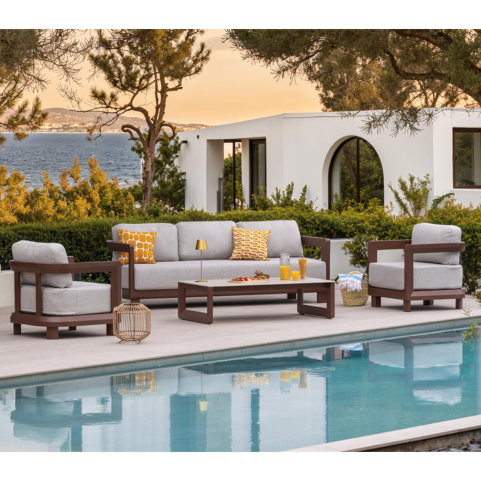 Salon de jardin en aluminium - 5 places - chocolat - ALICANTE