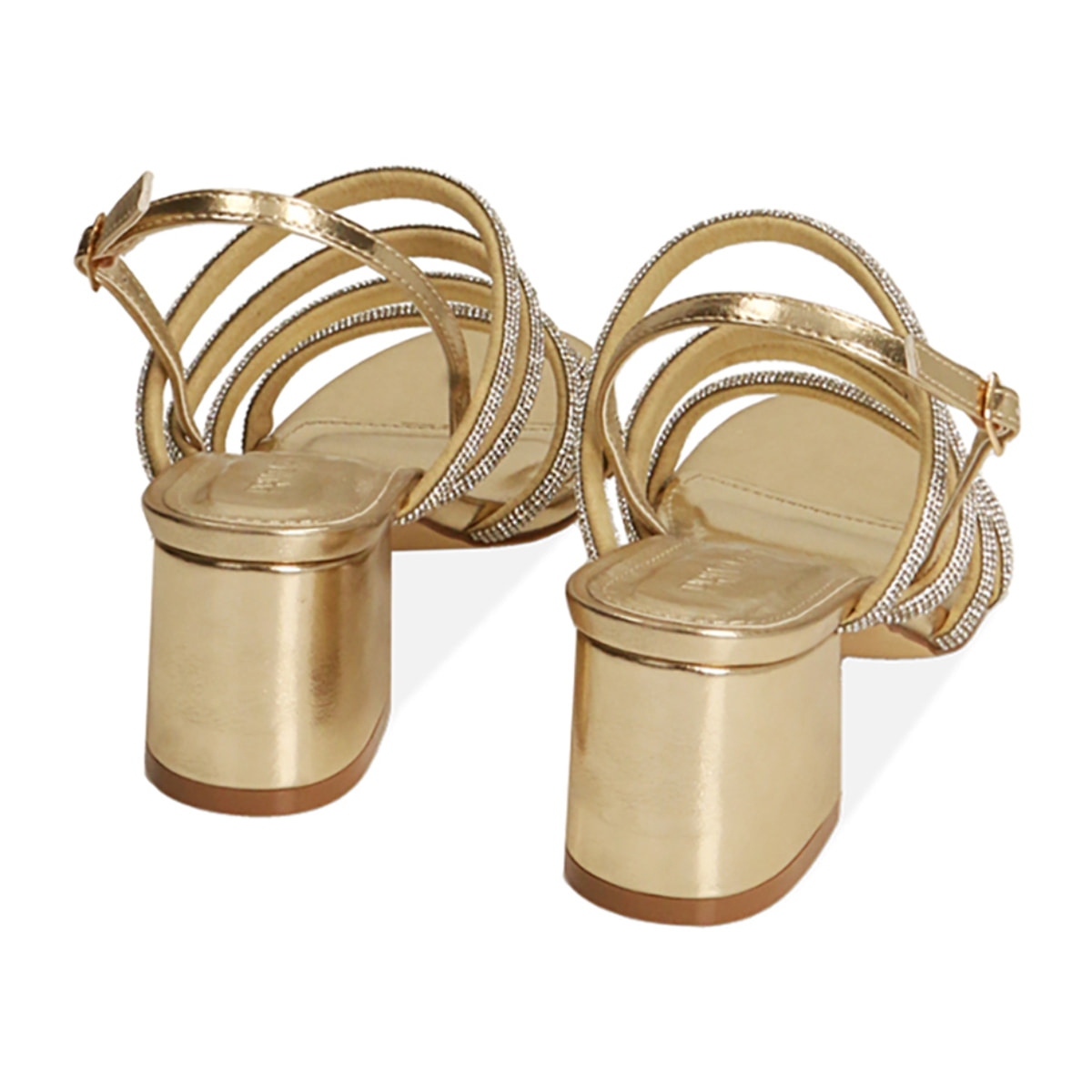 Sandali laminati oro, tacco 5,5 cm