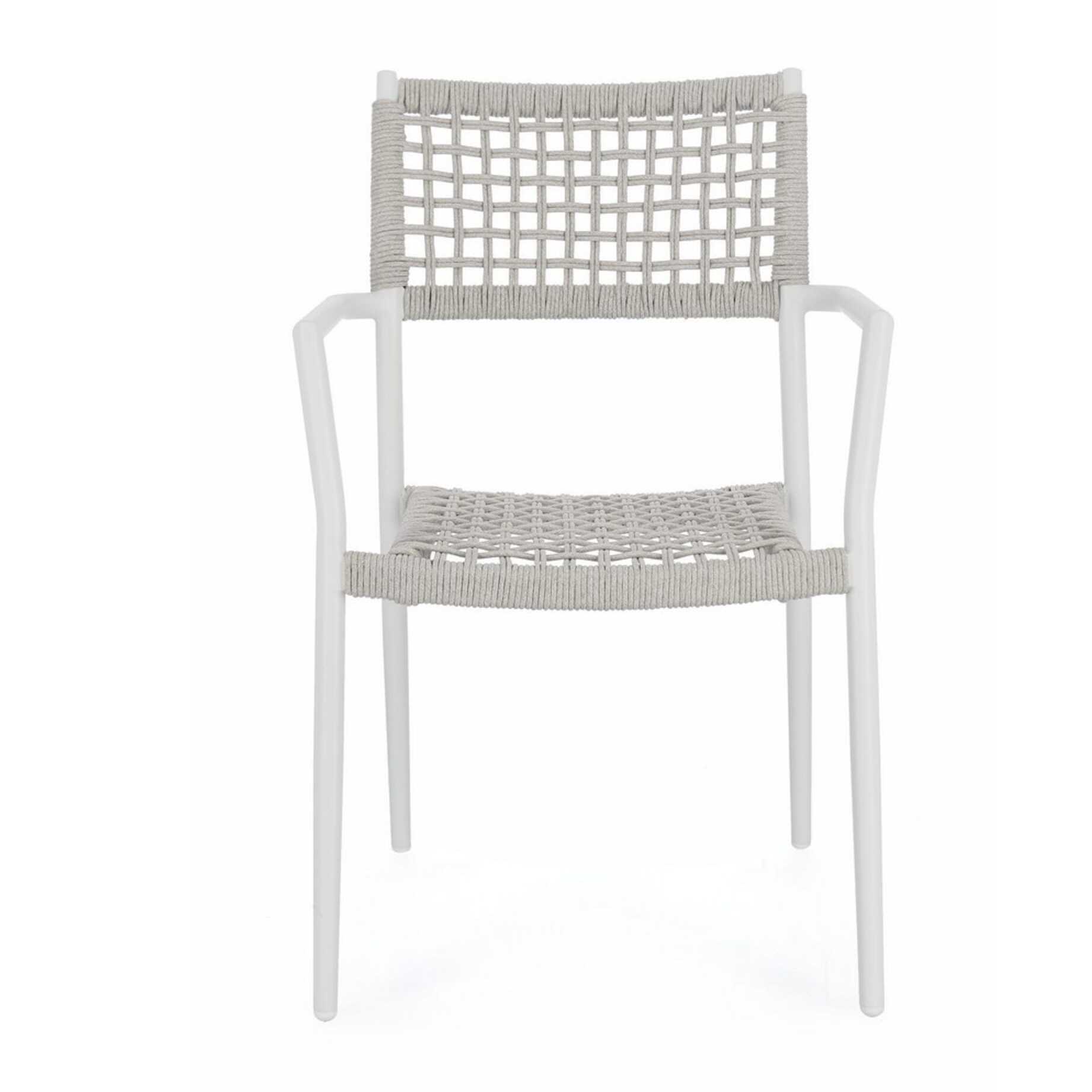 Set di 4 sedie con braccioli BLANES in alluminio bianco e corda grigio