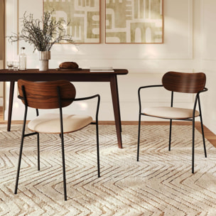 Lot de 2 chaises en tissu beige et placage en bois foncé - Marine