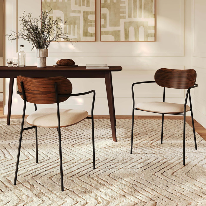 Lot de 2 chaises en tissu beige et placage en bois foncé - Marine