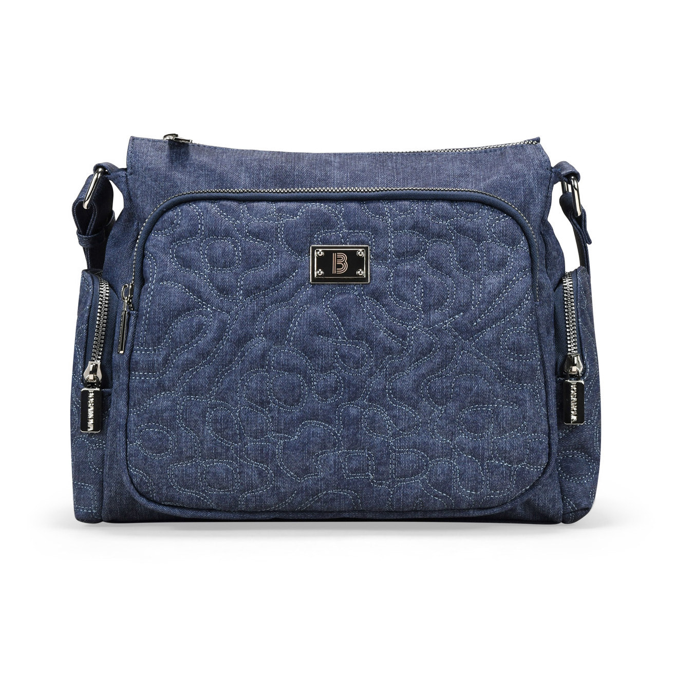 Bolso bandolera azul con bolsillos y cremallera