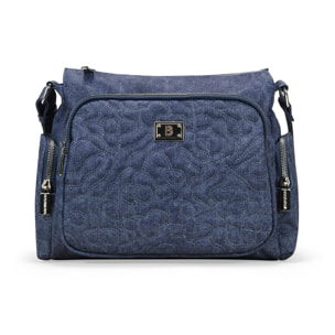 Bolso bandolera azul con bolsillos y cremallera