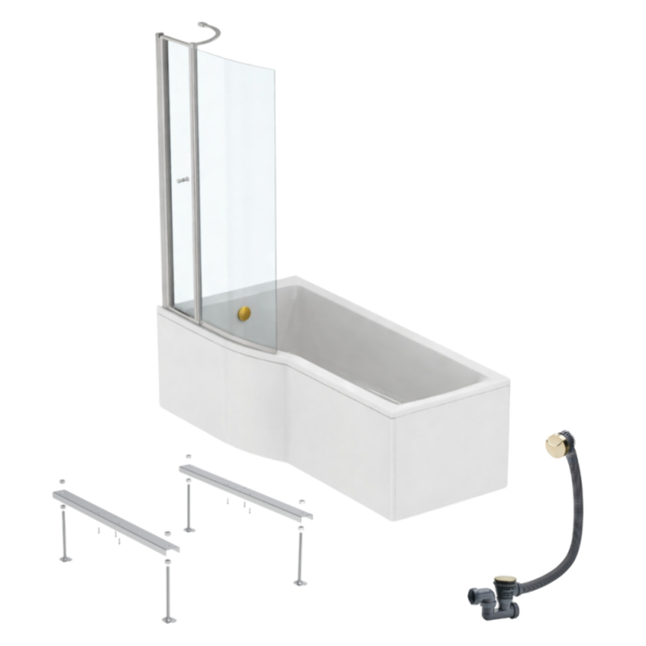 Pack baignoire bain douche 170 x 80 cm gauche Connect Air + tablier + pare bain avec volet  + pieds + vidage Doré