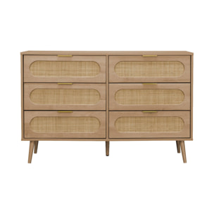 Commode. Eva. 6 tiroirs. décor bois. cannage arrondi L 120 x l 39 x H 79cm
