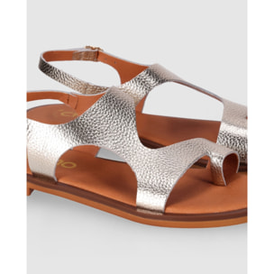 Sandalias de Piel - Platino - Tacón: 1 cm
