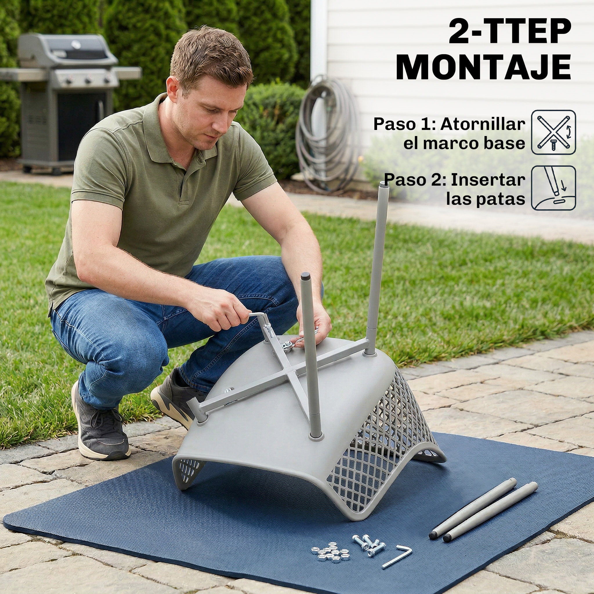 Juego de 4 Sillas de Jardín Exterior, Sillas Terraza Exterior con Respaldo Diamante, Asiento de PP Anti-UV, Reposabrazos y Patas Metálicas, para Terraza, Balcón, 56x51x84 cm, Gris