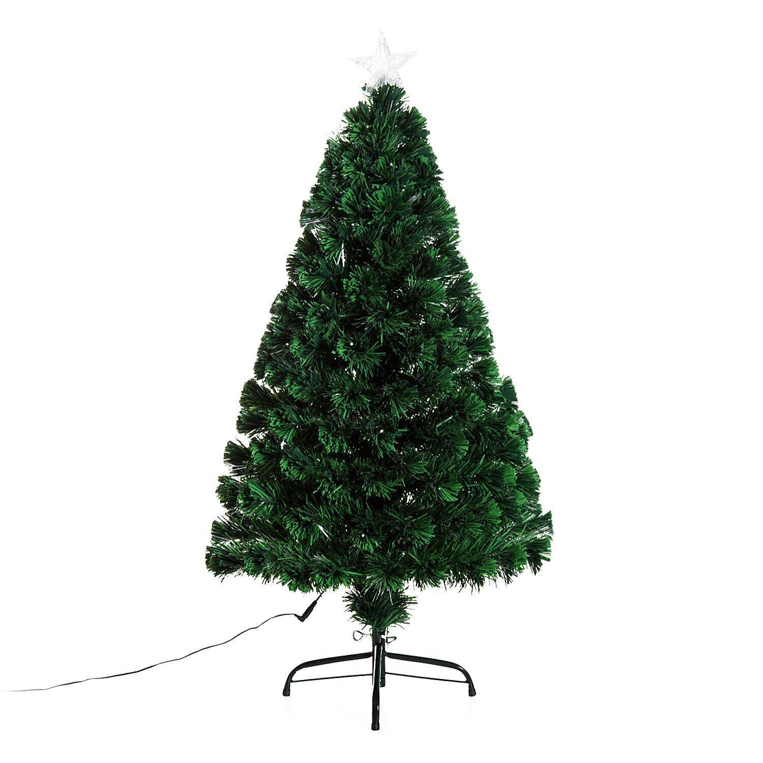 HomCom Albero di Natale 120cm con 130 Rami in Fibra Ottica e PVC e 16 luci LED