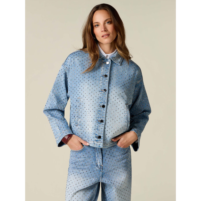 Oltre - Giacca in denim con cristalli - Azzurro