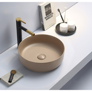 Set vasque à poser 39x39x12cm sans trop-plein + bonde à écoulement libre Infinitio marron mat