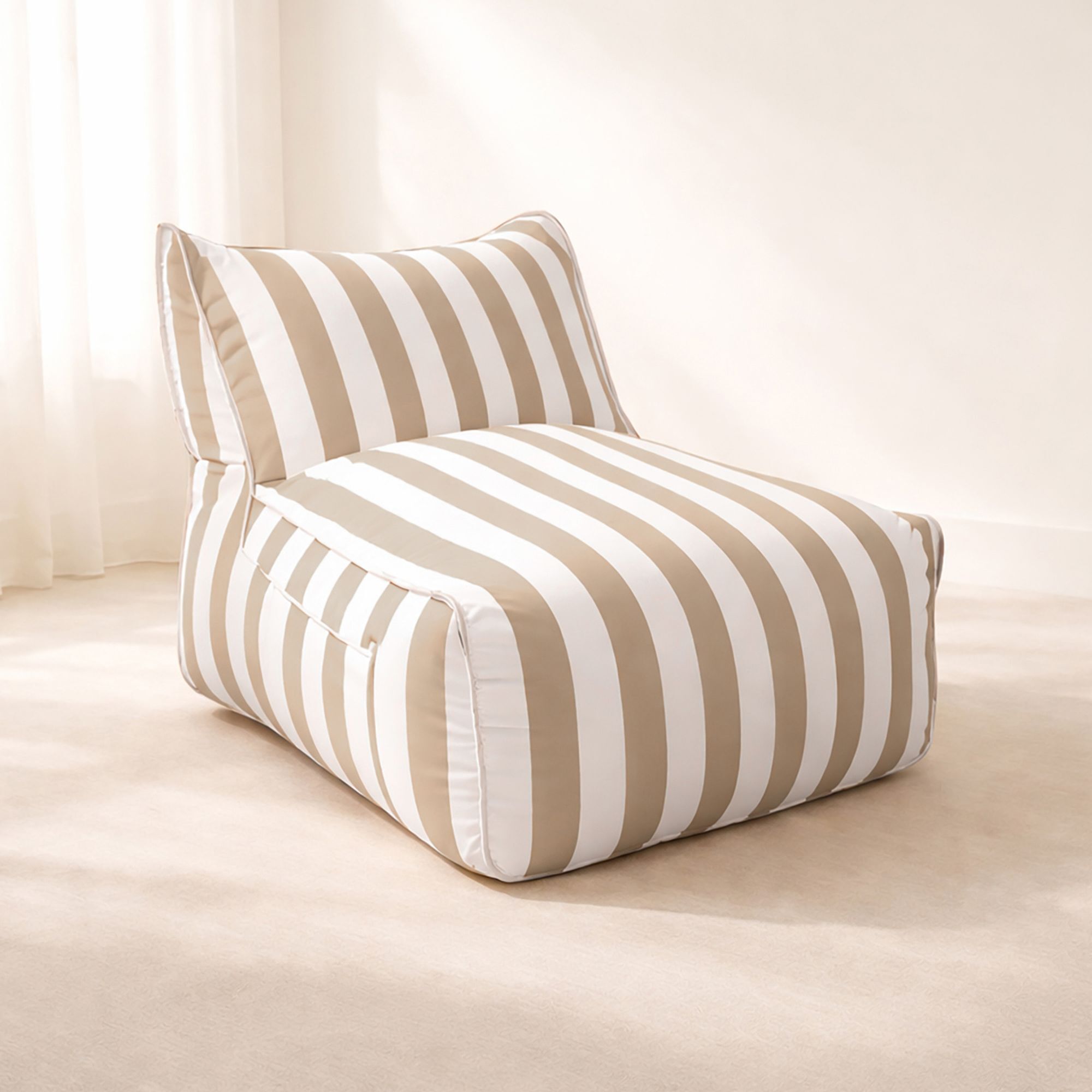 Fauteuil et pouf d'extérieur compressé en tissu à rayures taupe FLAVIO