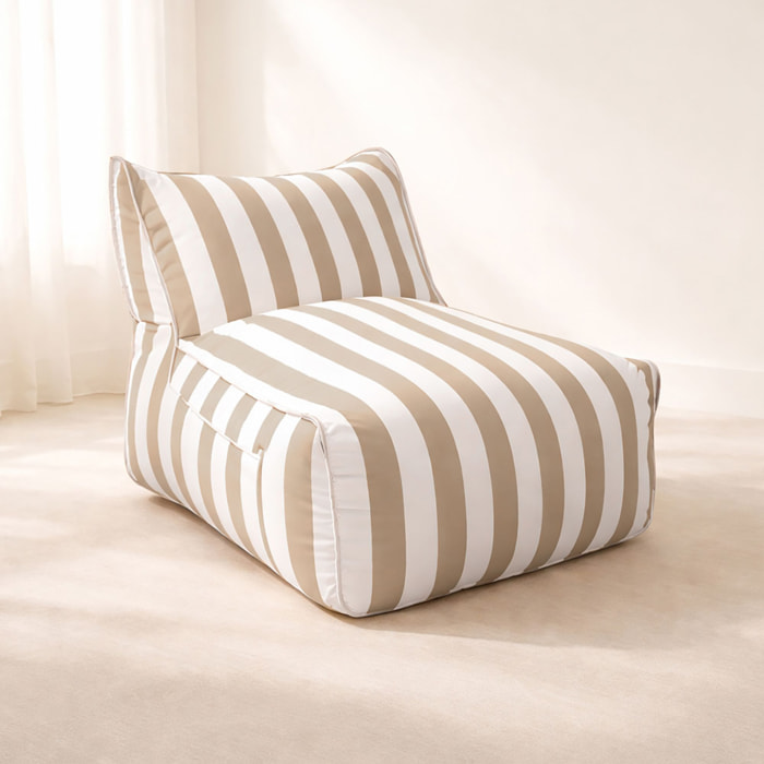 Fauteuil et pouf d'extérieur compressé en tissu à rayures taupe FLAVIO