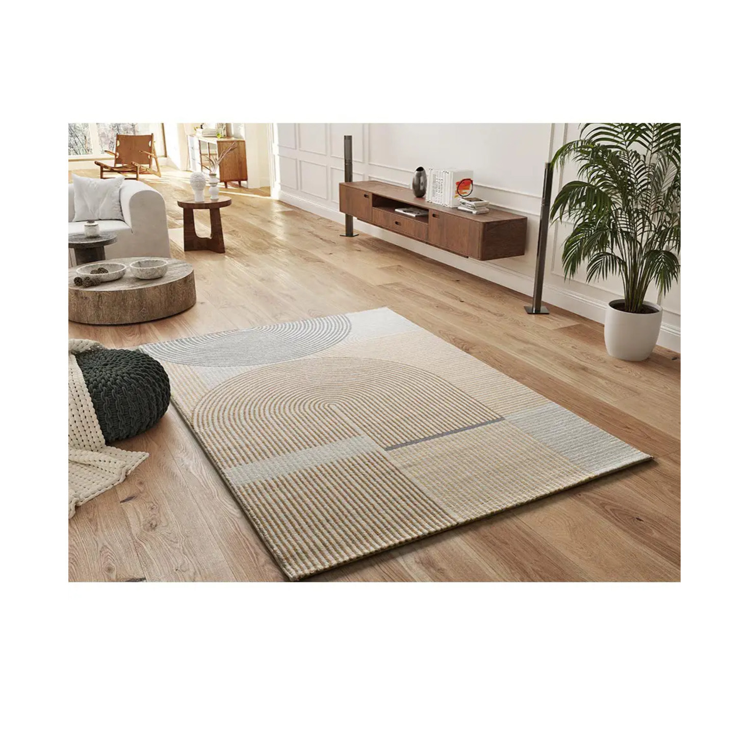 GARDEN Alfombra de estilo escandinavo con forma de arco en beige, varias medidas disponibles.
