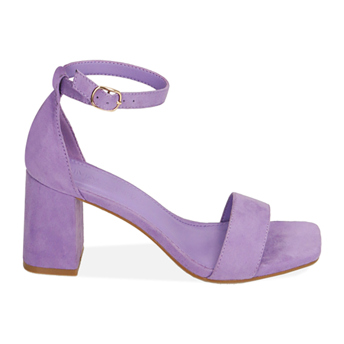 Sandalias de microfibra lila, tacón de 7,5 cm