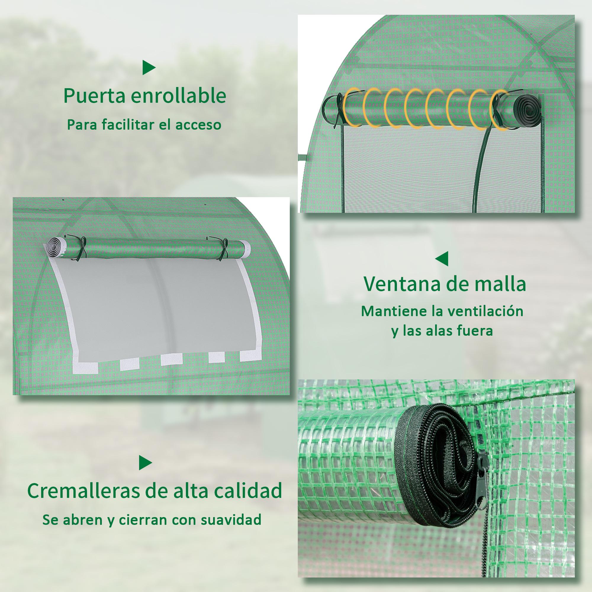 Invernadero de Jardín 180x180x200 cm Invernadero de Túnel Pequeño con Puerta Enrollable y Ventana de Malla para Cultivar Plantas Flores Verde