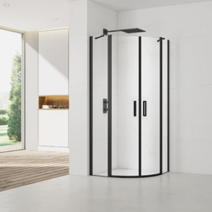 Set Porte de douche 90x195 cm transparente noir + 2x Poignée pour porte de douche, Noir (SATFUSP90CT-SET)