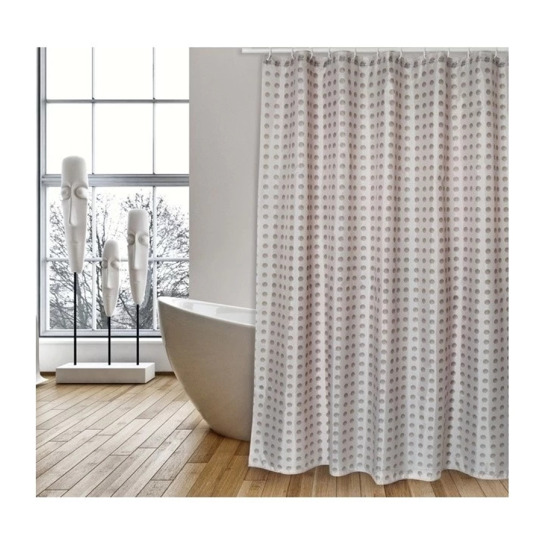 Rideau de douche Polyester CAMBERRA 180x200cm QUALITE PREMIUM Beige & Blanc - Anneaux inclus MSV