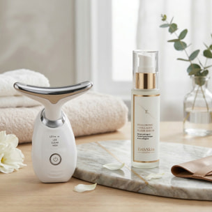 Set antiedad Hydra Firm (masajeador facial y de cuello - blanco con suero de ácido hialurónico)