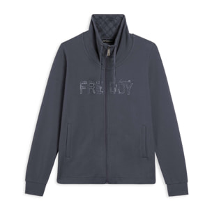 Felpa con zip, collo alto e fondo asimmetrico