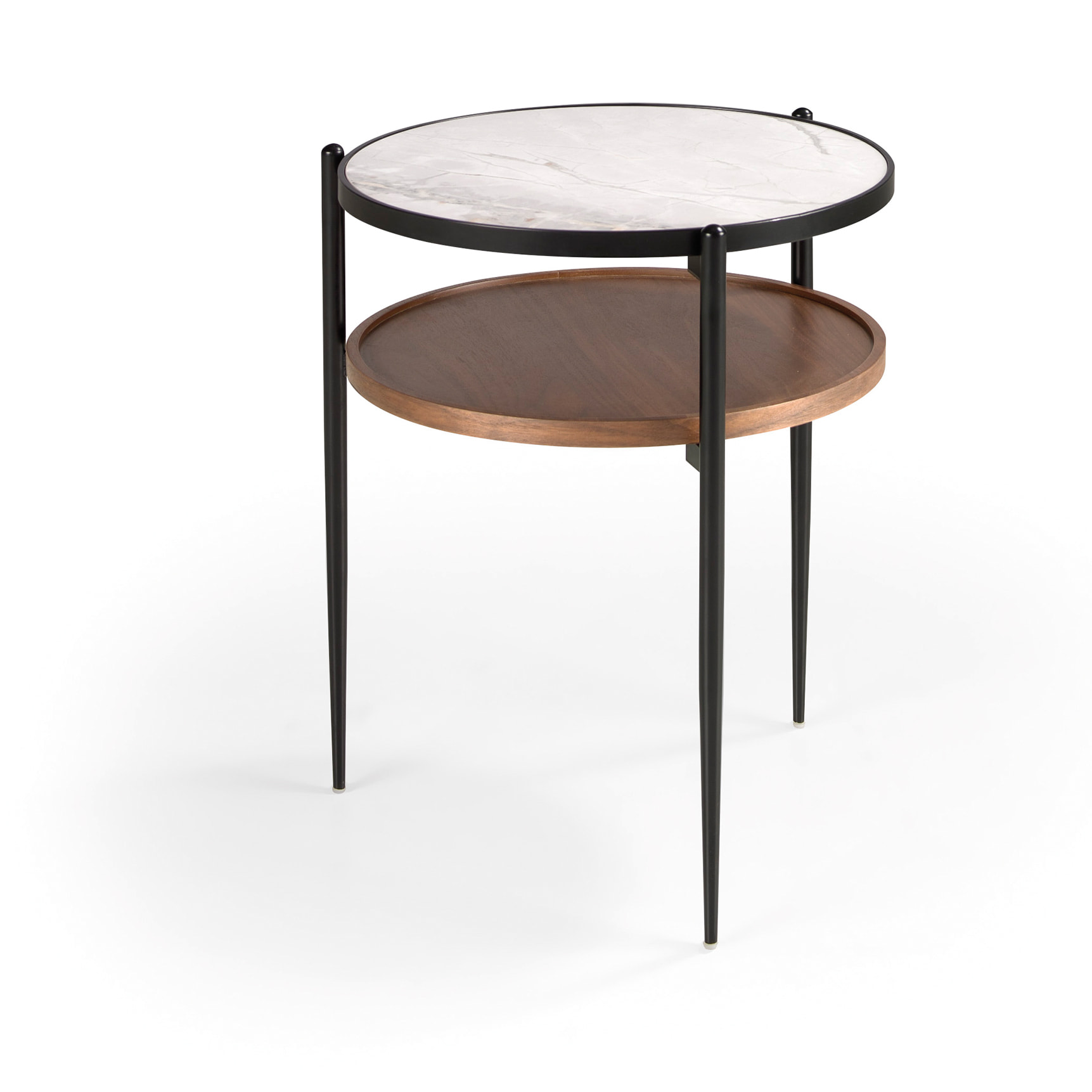 Mesita auxiliar – Nogal, mármol blanco y metal negro