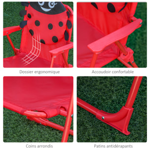 Ensemble salon de jardin enfant 4 pcs design coccinelle - table ronde + 2 chaises pliables + parasol - métal époxy oxford rouge
