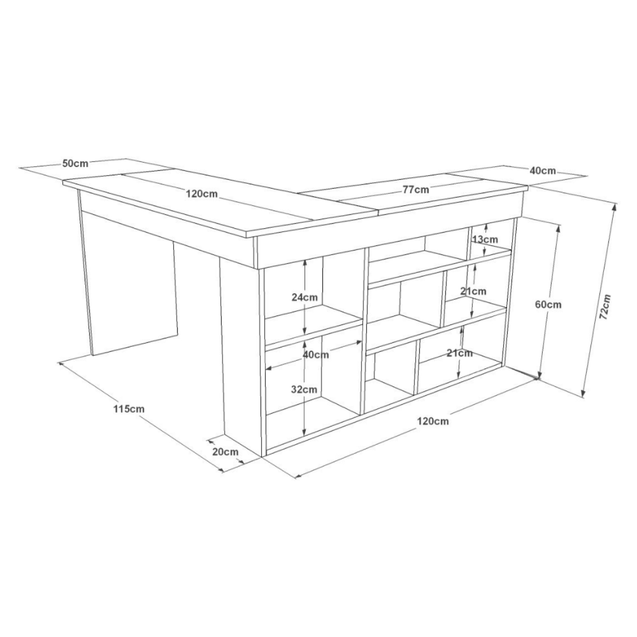 Bureau d'angle design avec étagères OITA