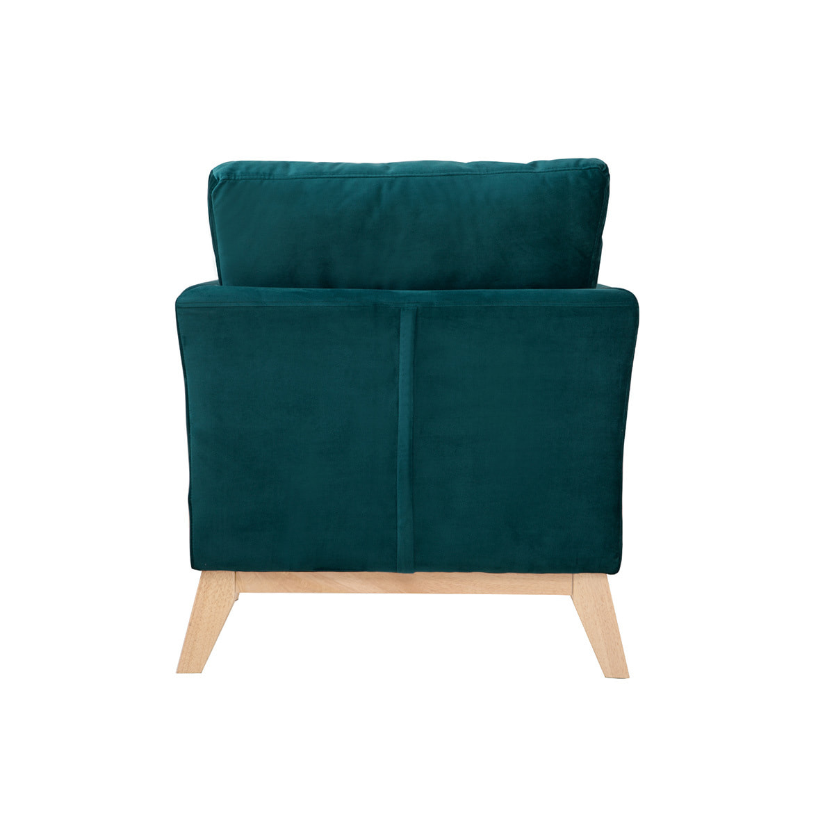 Fauteuil scandinave déhoussable en tissu velours bleu pétrole et bois clair OSLO