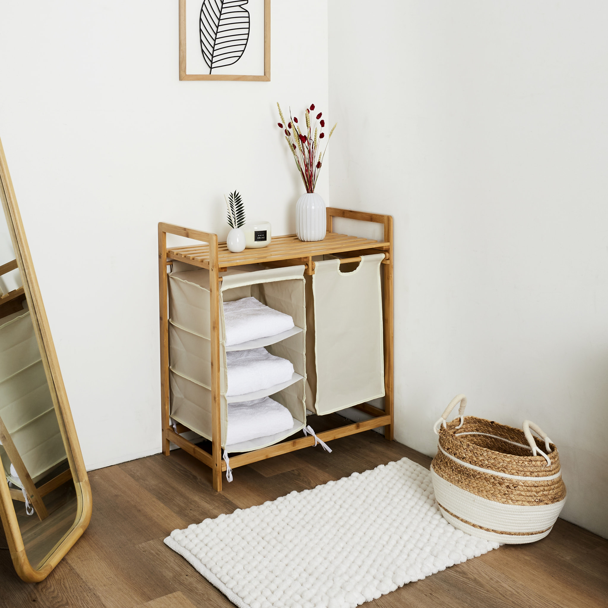 Rangement Compartiments Support Bambou