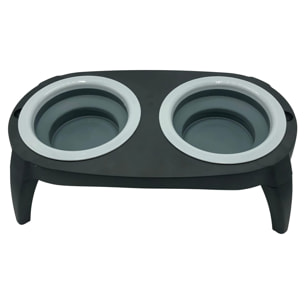 Well home comedero doble plegable para mascotas, silicona gris y negro, 40x22cm antideslizante