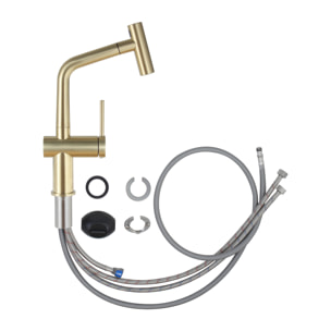 Aurum set mitigeur lavabo haut + mitigeur cuisine Ceramia Timeless acier inoxydable, douchette extractible, or  (SATBA185BG)