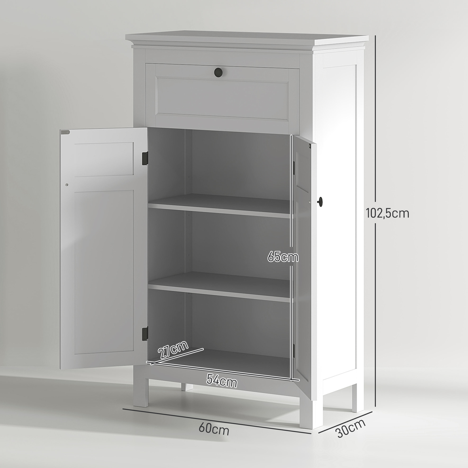 Mueble de Baño Columna de Baño con Cajón 2 Puertas y Estantes Ajustables Armario de Baño Moderno 60x30x102,5 cm Blanco