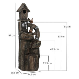 Fuente de Agua 2 en 1 con Casita para Pájaros Fuente de Jardín con Iluminación LED Fuente Decorativa en Cascada de 4 Niveles para Jardín Patio Terraza 34,5x29,5x92 cm Multicolor